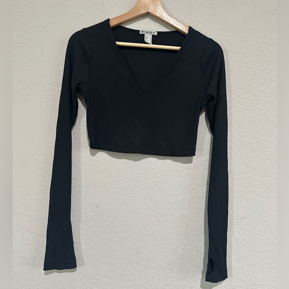Forever 21 Charcoal Ribbed Knit Top